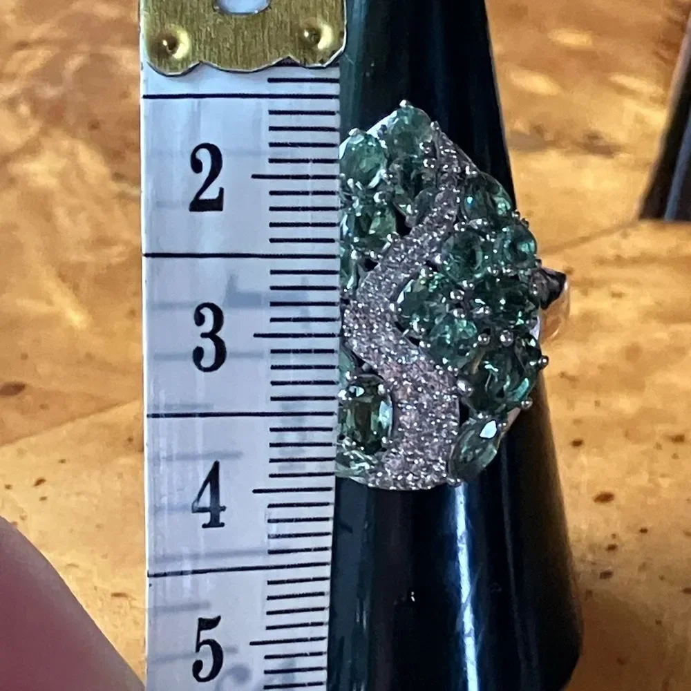 Natural Green Apatite Sterling Silver Cocktail Ring Size 7